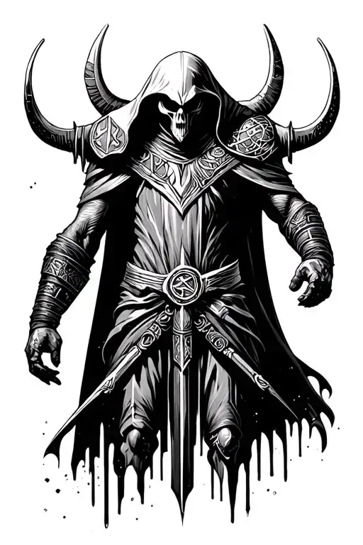 Viking runes and mass effect reaper in space tattoo design idea