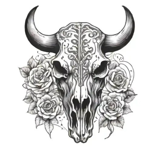 line art cow skull tattoo design idea