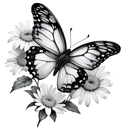 butterfly in aster flower tattoo design idea