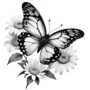 butterfly in aster flower tattoo design idea