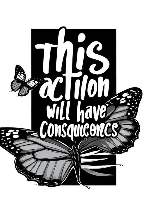 small quote saying "this action will have consequences" and a small butterfly  tattoo design idea