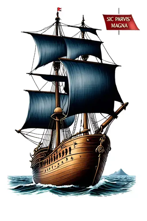 "SIC PARVIS MAGNA" galleon pirate ship tattoo design idea