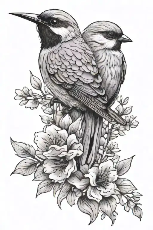 lavender flowers bird tattoo design idea
