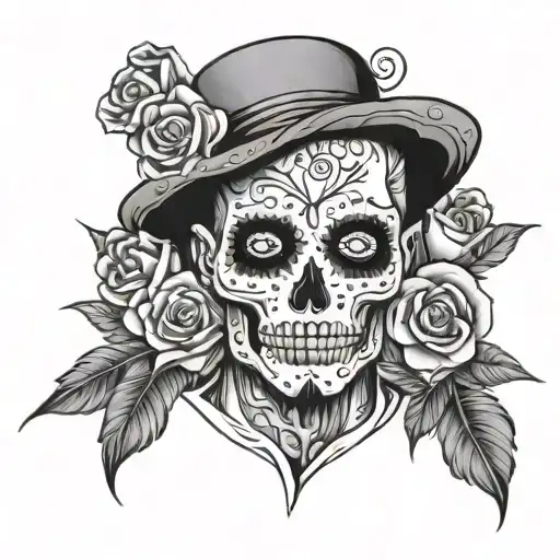 day of the dead husband wofe tattoo design idea