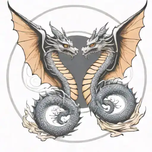 two-headed dragon  Siamese brother tattoo design idea