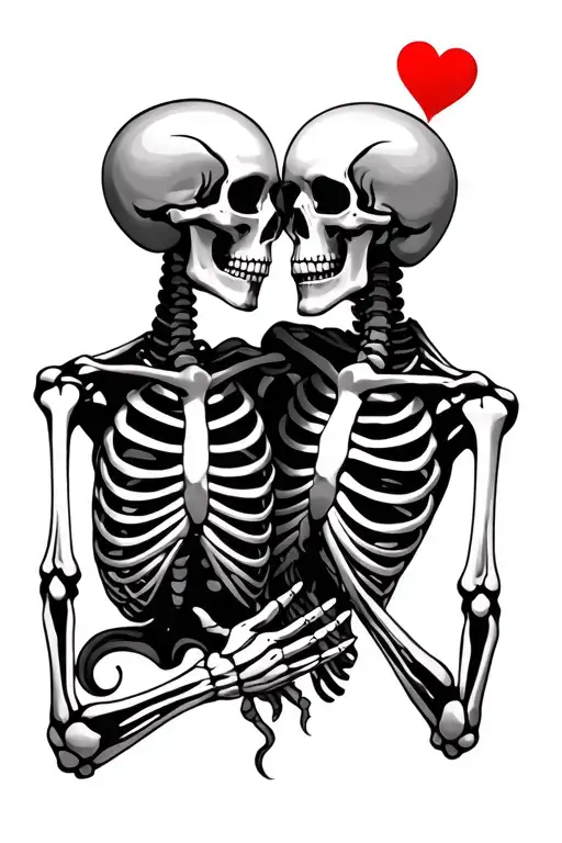 skeletons in love tattoo design idea