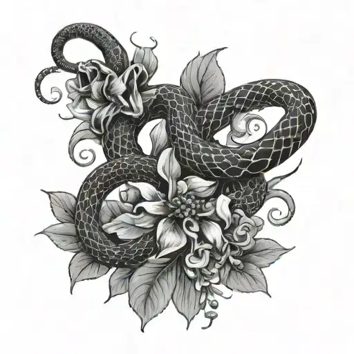snake scorpion flowers tattoo design idea