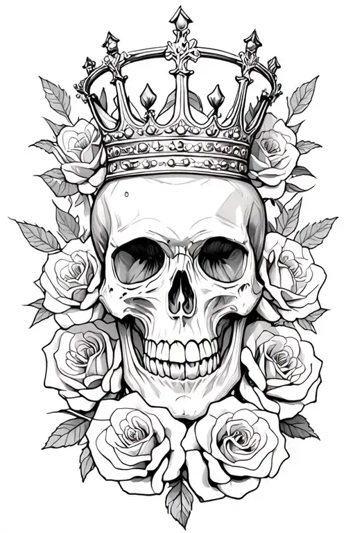 skull with roses with crown   tattoo design idea