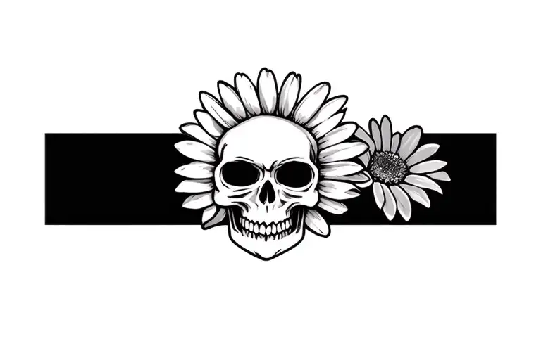 skull daisy tattoo design idea