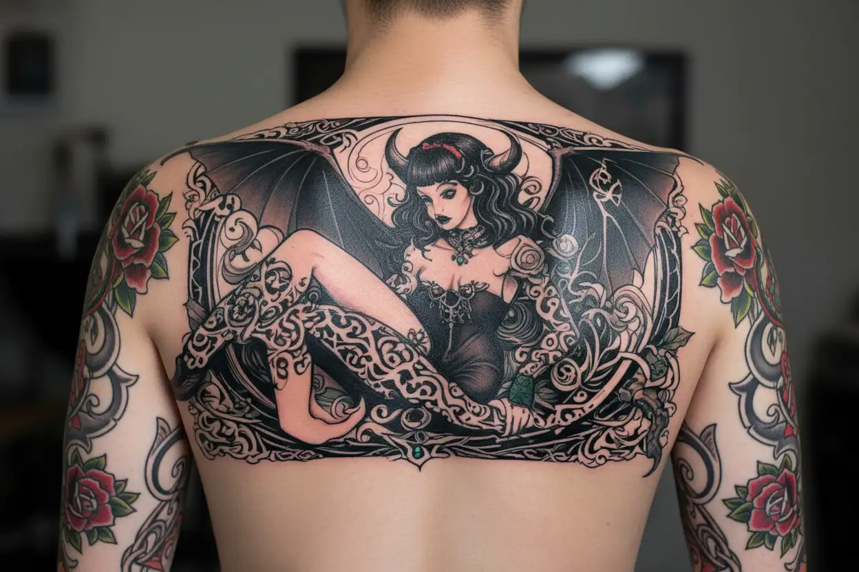 black succubus womb tattoo featuring dildo fuck pussy tattoo design idea