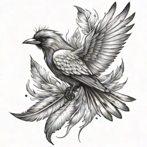 feathers and bird flying tattoo design idea