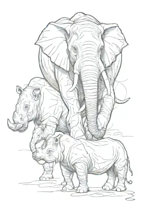 elephant, rhino, hippopotamus tattoo design idea