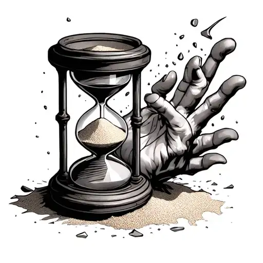 hand clutching sand falling from a shattered hourglass tattoo design idea