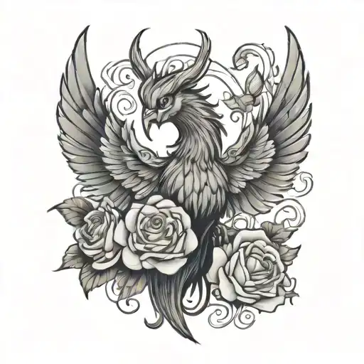 Phoenix with roses tattoo design idea