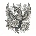 Phoenix with roses tattoo design idea