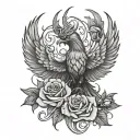 Phoenix with roses tattoo design idea