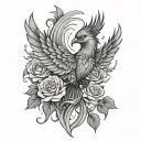 Phoenix with roses tattoo design idea