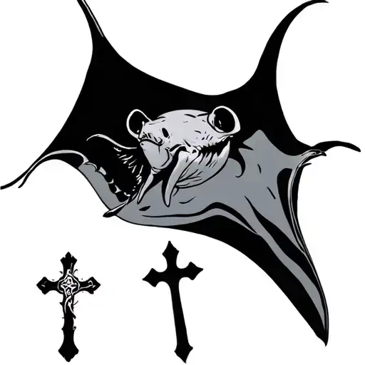 manta ray and christian cross tattoo design idea