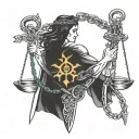 libra, chains and sword intertwined tattoo design idea