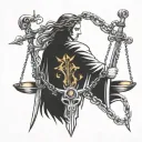 libra, chains and sword intertwined tattoo design idea
