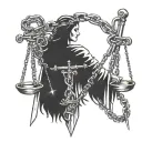 libra, chains and sword intertwined tattoo design idea