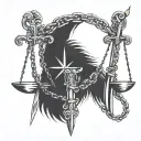 libra, chains and sword intertwined tattoo design idea