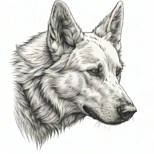 An angry white swiss shepherd from a side profile view tattoo design idea