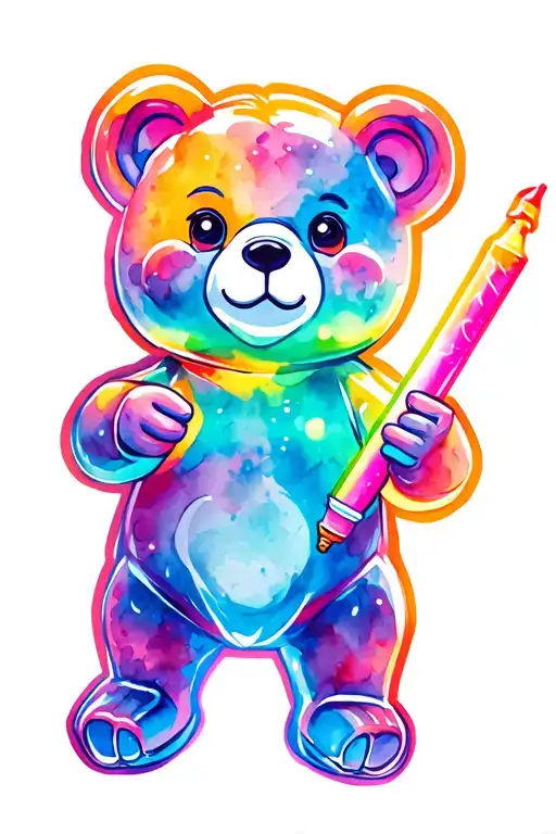 vengful gummy bear holding glowstick numbchucks tattoo design idea