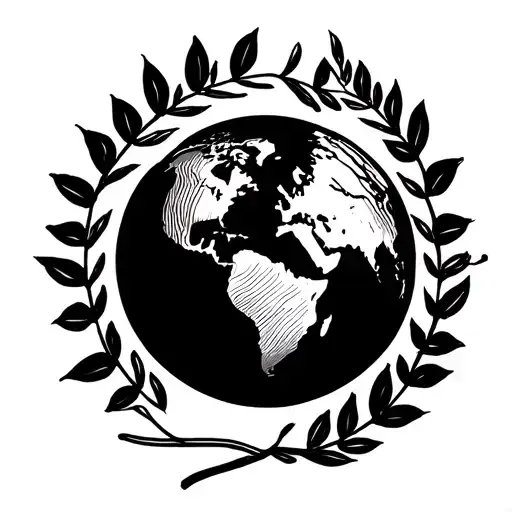 globe & laurel wreath tattoo design idea
