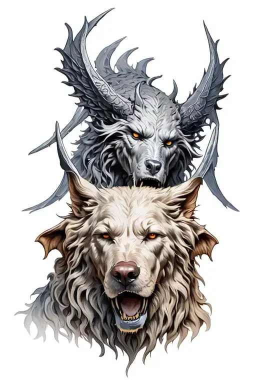 Realism tattoo design hades and cerberus tattoo design idea