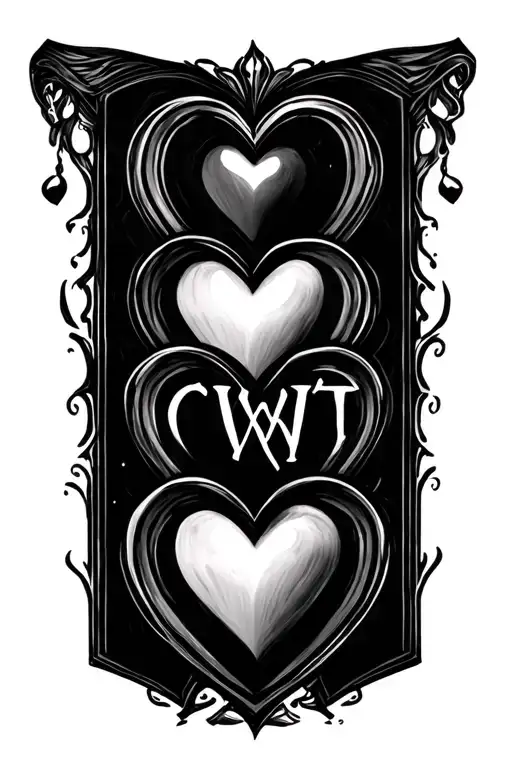 "CWT" 3 heart shape tattoo design idea