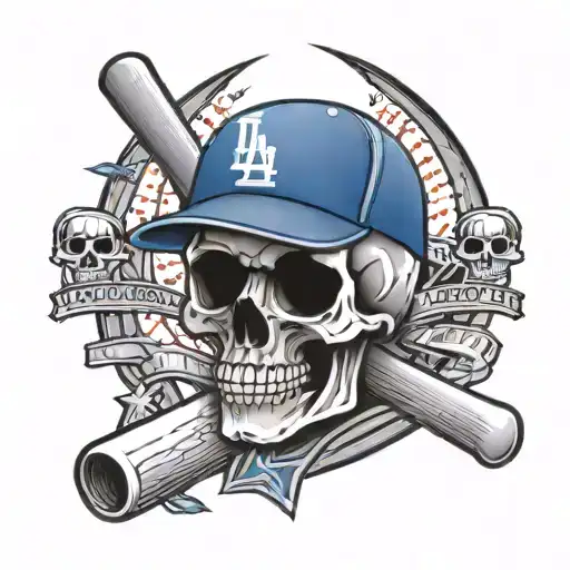 baseball, dodgers logo, Los Angeles, skull surrounded tattoo design idea