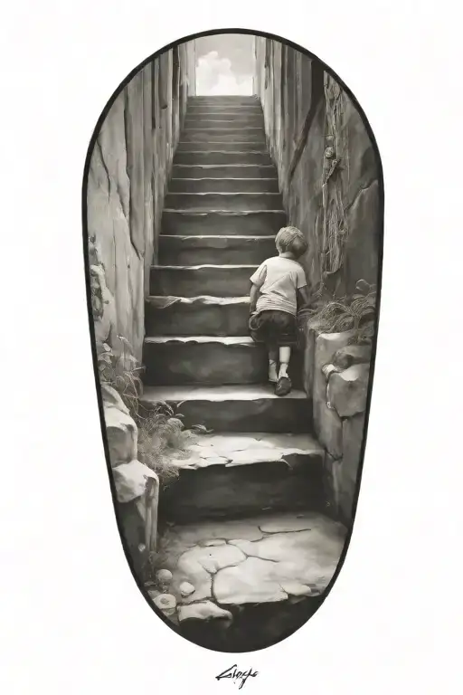 stairs to heaven with little boy tattoo design idea