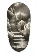stairs to heaven with little boy tattoo design idea
