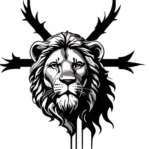Jesus, lion negative space cross tattoo design idea