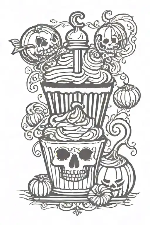 skeleton key and pumpkin and cupcake tattoo design idea