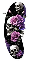 many small skulls with roses purple and white Cala lily pink clouds tattoo design idea