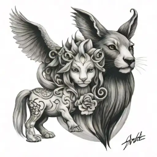 childrens name saga and abel on the chest with NO ANIMALS tattoo design idea