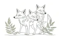 threeheaded angry fox fern plant tattoo design idea