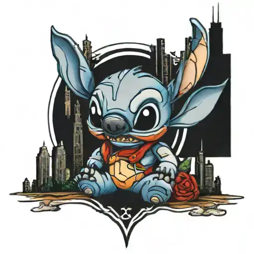 stitch with the Chicago skyline tattoo design idea