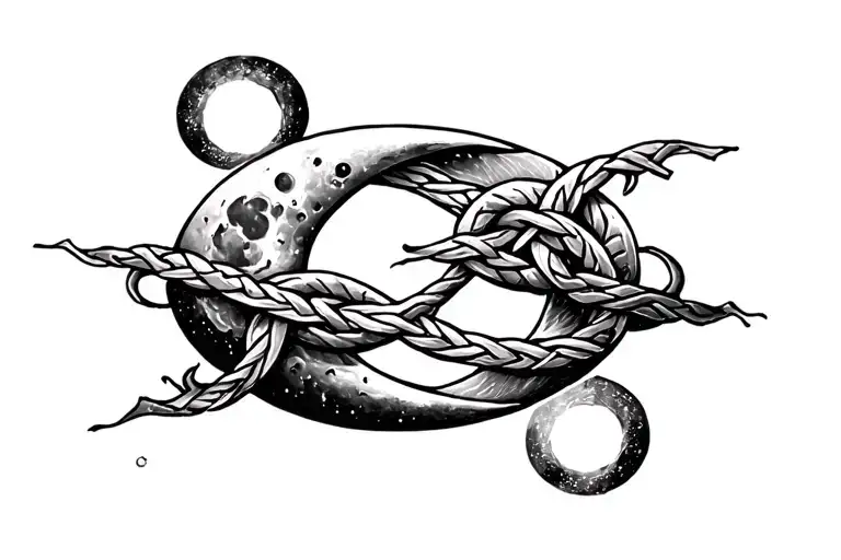 tripple  moon  with witches knot  with moon cycle underneath tattoo design idea