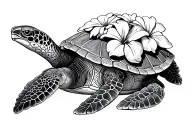 mama sea turtle And 3 young sea turtles either under fin or on top shell. on the Mama's shell plates include plumeria  tattoo design idea