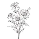 Chrysanthemum, Aster, Narcissus flower bouquet tattoo design idea