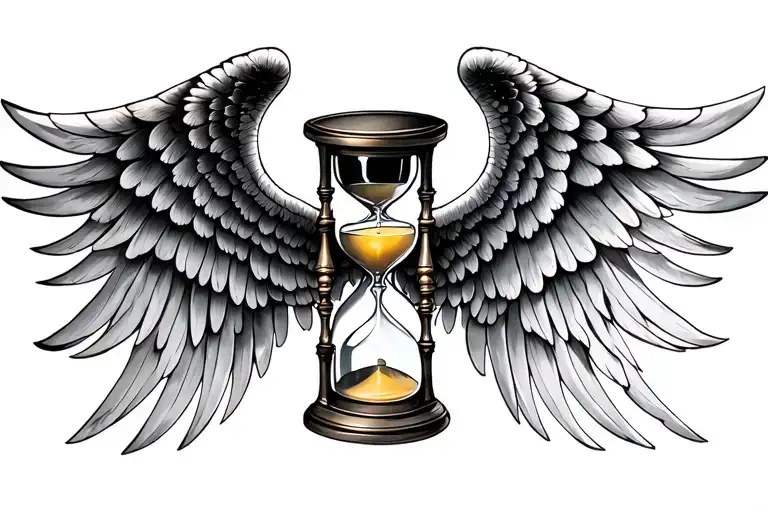 hourglass with wings looks to be engraved in the skin tattoo design idea