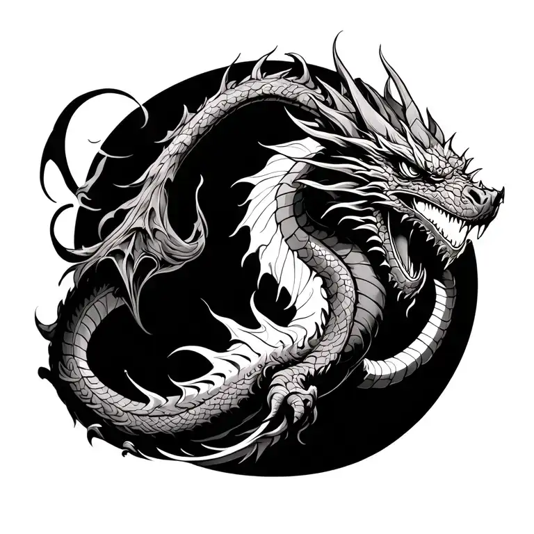 a dragon on the right side of the back, with a lot of details and using gothic style tattoo design idea