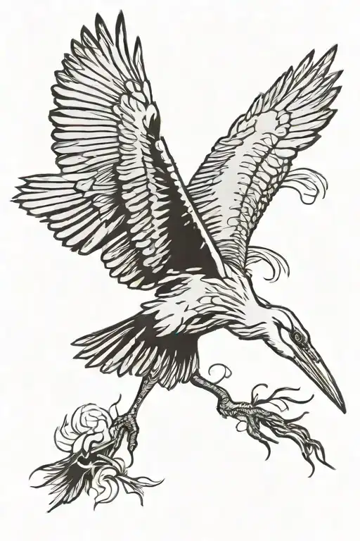 flying great blue heron flying tattoo design idea