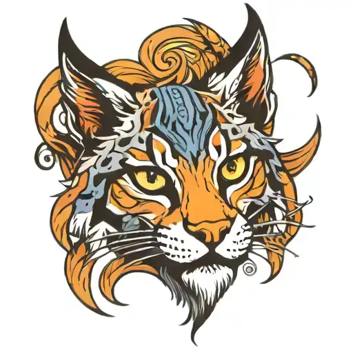 cartoon lynx face surrounded tattoo design idea