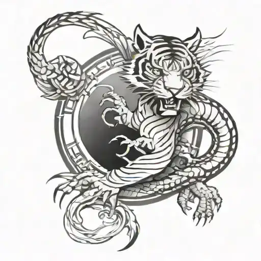 martial arts, dragon, tiger, wing chun tattoo design idea