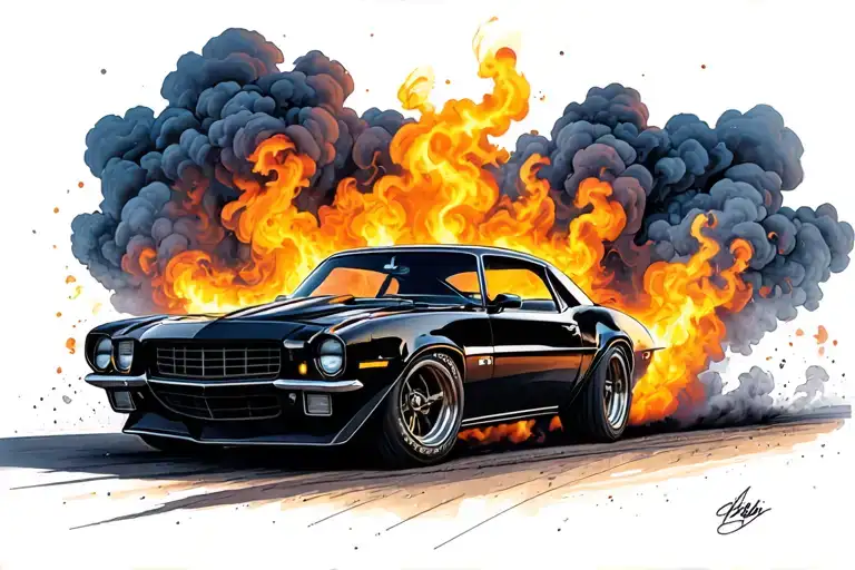 1970 Camaro performing a burnout tattoo design idea