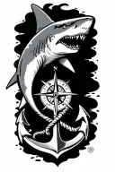 boat anchor and compass shark emerging tattoo design idea